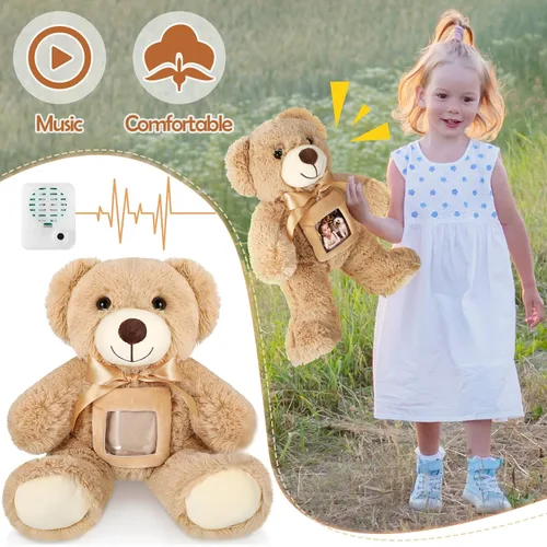 Miniatura 4 de Libima Oso de recuerdo de 14 pulgadas con grabadora de voz, juguete de peluche suave con un marco de fotos, abrazos, regalo conmemorativo para baby