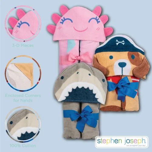 Miniatura 4 de Stephen Joseph, Toalla de playa con capucha para niños y niñas (3-8 años), toalla de baño tipo poncho con capucha, algodón suave y absorbente