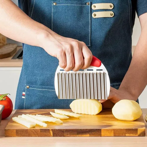 Miniatura 5 de Cortador grande de acero inoxidable resistente para papas, zanahorias y frutas, verduras, papas, cebollas (estilo rojo II, 1 unidad)