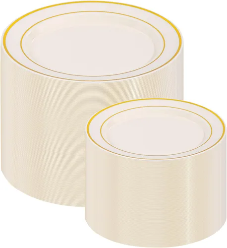 Miniatura 15 de I00000 200 Piezas de Platos de Plástico Transparente Marrón - Elegantes Platos de Fiesta Desechables de Plástico Incluyen 100 Platos de Cena 10