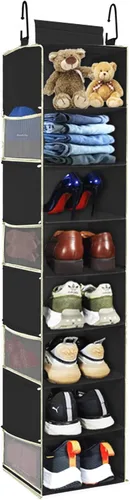 Miniatura 10 de Organizador de zapatos colgante de gran tamaño con 8 estantes, organizador colgante de armario con 8 bolsillos laterales, estantes colgantes más