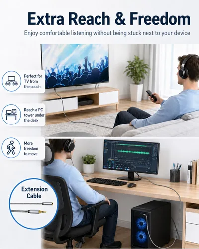 Miniatura 2 de Cable de extensión de auriculares de 10 pies, cable de extensión auxiliar de 0.138 pulgadas macho a hembra, extensor de audio estéreo TRS de 1/8