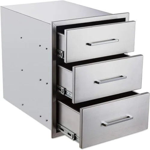 Miniatura 10 de Cajón de Cocina Exterior de 14 pulgadas de Ancho de Acero Inoxidable BBQ Cajón Triple Montaje Empotrado para Isla de Cocina Exterior