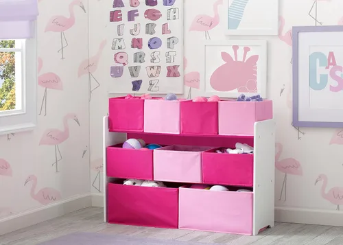 Miniatura 2 de Delta Children Organizador de juguetes de lujo multi-compartimento con cubos de almacenamiento, cubos blancos/rosas Contenedores blanco/rosa