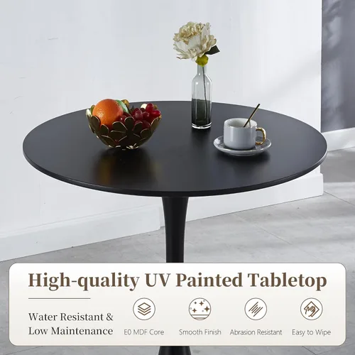 Miniatura 4 de Mesa de comedor redonda de 31.5 pulgadas, mesa de tulipanes de mediados de siglo con base de pedestal de metal, mesa de ocio moderna para espacios