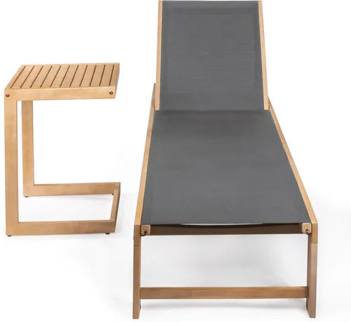 Miniatura 7 de JONATHAN Y Trabuco LNG1100B-2SET - Juego de salón de 2 piezas de madera de acacia para exteriores con silla tumbona ajustable, ruedas y mesa