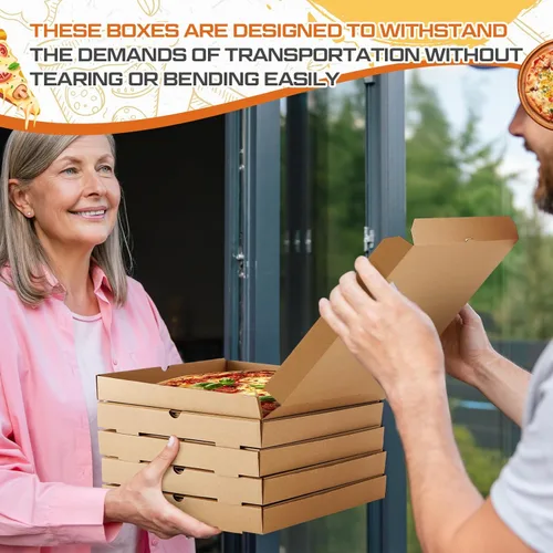 Miniatura 4 de Fullhawl 10 cajas de pizza de 14 x 14 pulgadas, caja de pizza corrugada marrón, resistente a la grasa, cajas de embalaje para tartas caseras