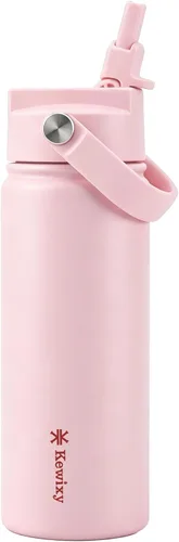 Miniatura 17 de KEWIXY Botella de agua aislada de 18 onzas con pajilla, tapa 2 en 1, popote y boquilla, a prueba de fugas, soporte para vasos, acero inoxidable