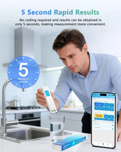 Miniatura 6 de Probador de agua inteligente 6 en 1 para agua potable con monitoreo de aplicación, kit de prueba digital de agua para medidor TDS, EC, temperatura