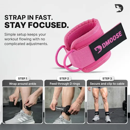 Miniatura 8 de DMoose Fitness Ankle Strap for Cable Machine - One Size Fit with Premium Padding Cuffs, Ankle Bands for Working Out, Booty Workouts, Leg Extension