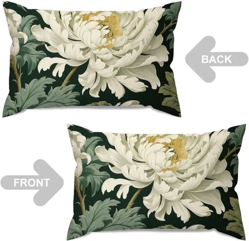 Miniatura 4 de ArogGeld Funda de almohada blanca con flores chinoiserie, funda de almohada para sofá, diseño floral verde y blanco, funda de almohada de lino A-12