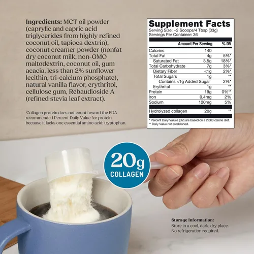 Miniatura 3 de Polvo de proteína de colágeno vainilla Bulletproof con aceite MCT, 19g de proteína, 42.3 onzas, tamaño de valor, péptidos de colágeno y aminoácidos
