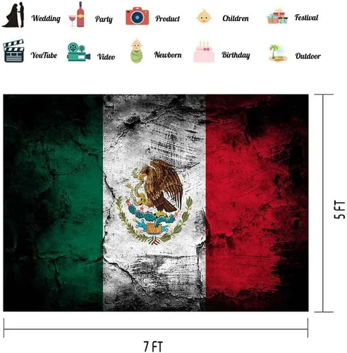 Miniatura 2 de EOA - Telón de fondo de fotografía de bandera mexicana grunge de 7 pulgadas de ancho x 5 pies de alto, para fiestas de vacaciones, fondo de cactus