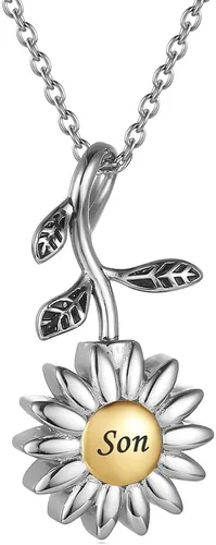 Miniatura 12 de Joyería de cremación de girasol para cenizas para mujeres, recuerdo de acero inoxidable, colgante conmemorativo, collar de urna de cremación