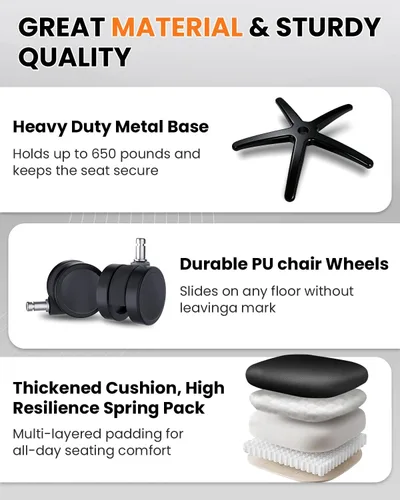 Miniatura 6 de BOSMILLER Silla de oficina grande y alta de 650 libras para personas pesadas con soporte lumbar ajustable, cómoda silla de oficina ejecutiva Negro