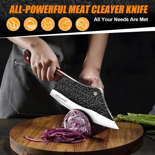 Miniatura 3 de MDHAND Juego de cuchillos de carnicero, 14 cuchillos de chef profesionales forjados a mano con bolsa de rollo, cuchillo afilado de carne y cuchillos