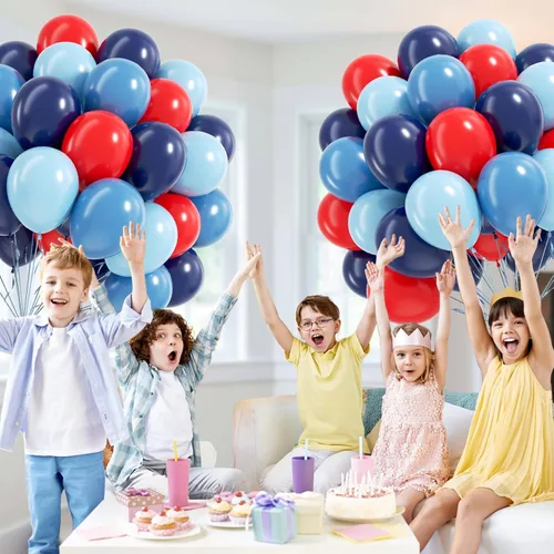 Miniatura 5 de 60 unidades de globos rojos y azules de 12 pulgadas con globos azul marino, azul pizarra y rojo polvoriento para decoraciones de baby shower, Azul