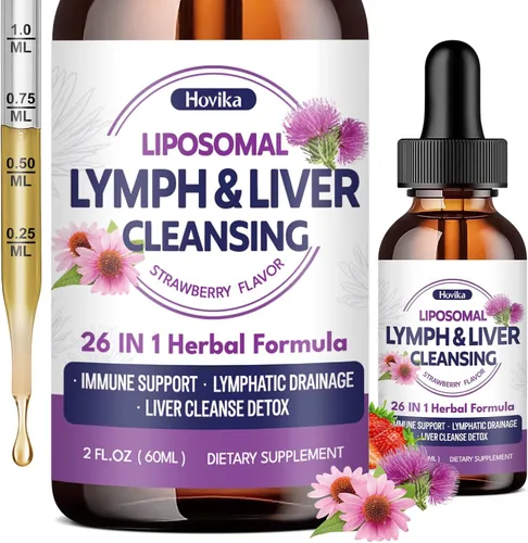 Gotas de drenaje linfático liposomal, limpieza de hígado 26 en 1, desintoxicación y reparación con cardo mariano, equinácea, glutatión, vitaminas,