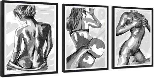 Miniatura 14 de Novatique 3 piezas de arte de pared sexy en blanco y negro para parejas desnudas, decoración de pared abstracta de amor para mujeres y hombres, arte