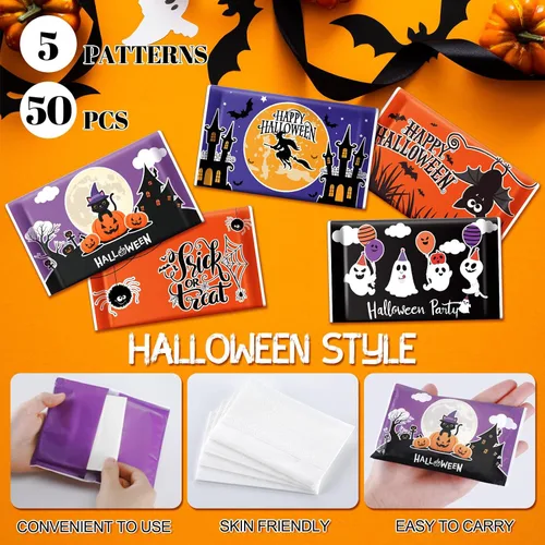 Miniatura 7 de Zhanmai Pañuelos de bolsillo para Halloween, paquete de pañuelos faciales de Halloween para invitados, tamaño de viaje, 3 capas, tamaño cartera