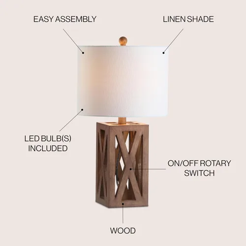 Miniatura 5 de JONATHAN Y JYL1062A Stewart 21.5" lámpara de mesa de madera LED industrial estilo francés campestre rústico para recámara, sala de estar, oficina