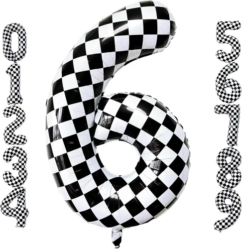 Miniatura 20 de Lovoir Globos gigantes de 40 pulgadas con temática de autos de carreras con el número 3, color negro y blanco para decoración de fiesta de tercer
