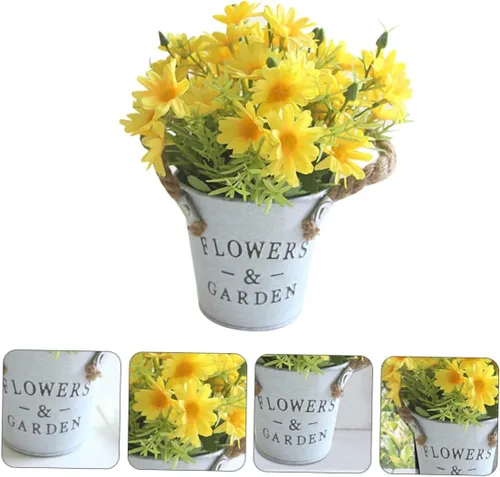 Miniatura 5 de ARTIBETTER 1 pieza de margarita de hierro con cuerda de hierro para decoración de mesa para Salas de Casa falsa margarita bonsái amarillo flores