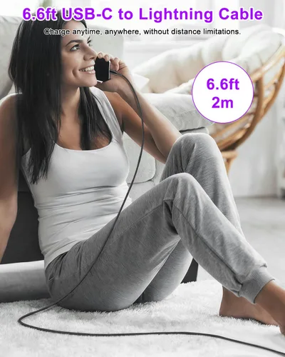Miniatura 6 de Cable USB C a Lightning de metal de 6.6 pies, cable de carga a prueba de mordidas para gatos y perros, carga rápida y sincronización de datos, cable