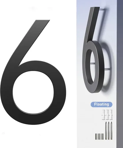 Números de Casa para Exterior Número de Dirección - 7 Pulgadas Número de Casa Moderno de Metal Negro 6, Números de Puerta Flotantes Grandes 3D para