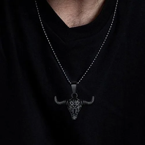 Miniatura 3 de Gengar - Collar de toro de vampiro Tauro para hombre, acero inoxidable 316L, chapado en oro de 18 quilates, chapado en oro y negro con pistola