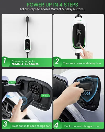 Miniatura 6 de Cargador EV de nivel 2, 40 amperios, corriente ajustable y retardo de temporización, 240 V, 9.6 kW, enchufe NEMA 14-50, estación de carga portátil