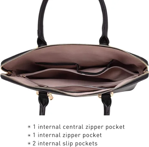 Miniatura 5 de Dasein Bolso de mano grande con diseño tejido para mujer, bolso de trabajo de cuero vegano, L