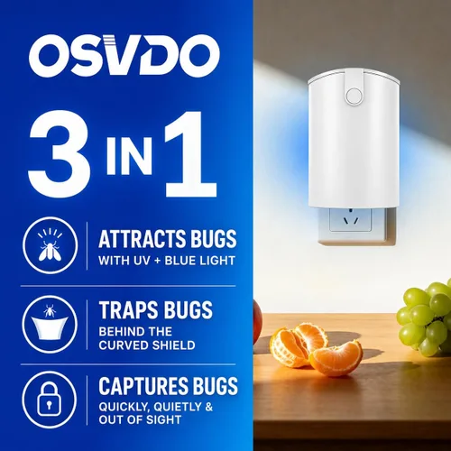 Miniatura 2 de OSVDO Trampa para insectos voladores con luz UV azul, atrapa insectos enchufable con 4 recambios adhesivos durante más de 100 días, atrapa moscas