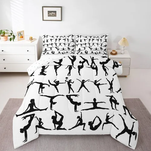 Miniatura 14 de Erosebridal Juego de ropa de cama de princesa de ballet, tamaño Queen, juego de edredón de 3 piezas para niñas bailarinas de ballet, lindo juego