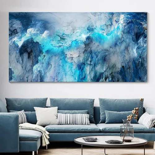 Mofutinpo Arte de Pared en Lienzo Azul Decoración de Pared Abstracta Moderna para Sala de Estar Cuadros Contemporáneos para Decoración de Pared de
