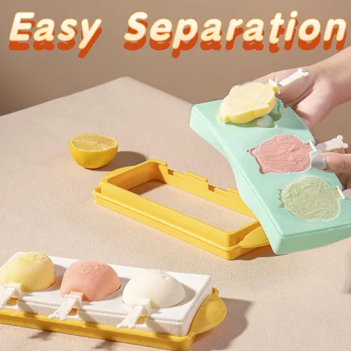 Miniatura 3 de Moldes para paletas de hielo, moldes de silicona con 3 cavidades, molde para helados, animales y frutas, pastel de frutas, molde para hacer paletas