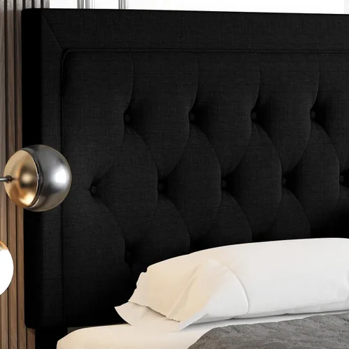 Miniatura 3 de Allewie Base de cama tapizada de tamaño matrimonial con cabecera ajustable, botón acolchonado, soporte de listones de madera, fácil montaje
