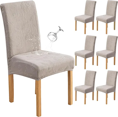 Miniatura 27 de Genina Juego de 2 fundas impermeables para sillas de comedor, fundas elásticas para sillas de comedor con hojas jacquard, protectores extraíbles
