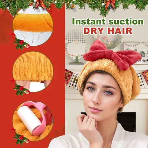 Miniatura 2 de 2 piezas de gorras de secado de cabello de microfibra, nueva toalla de pelo absorbente de Navidad 2026 para cabello húmedo de mujer, toalla de pelo