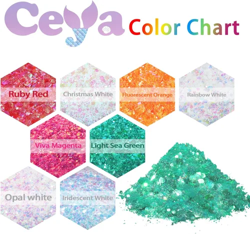 Miniatura 3 de Ceya - Purpurina gruesa, 140 g / 4.9 oz, polvo de purpurina opalina blanca para manualidades, 1/128” 0.008” 0.2mm, purpurina iridiscente para uñas