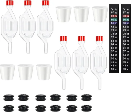 Juego de esclusas de aire de doble burbuja, bloqueo de aire para fermentación, paquete de 6 esclusas en forma de S para fermentar con tapón Carboy
