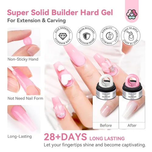 Miniatura 3 de SAVILAND Kit de Gel de Uñas Constructor Sólido No Pegajoso: Kit de Inicio de Arte de Uñas 3D Escultura de Uñas Gel Sólido Duro de Larga Duración