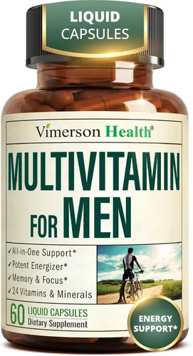 Multivitamínico para hombres – Multivitamínicos y multiminerales esenciales para hombres 60 cápsulas líquidas con vitamina B12, A, D, C, zinc,