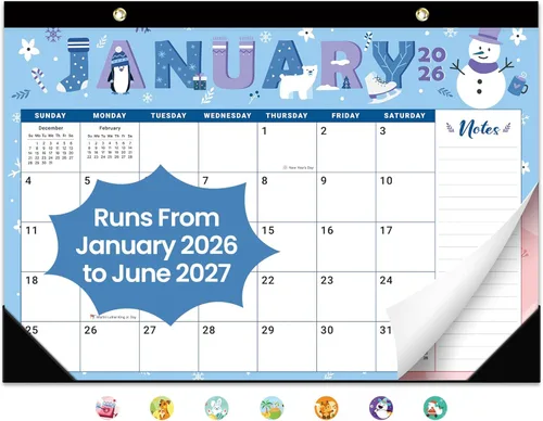 Miniatura 8 de Calendario de escritorio 2026, calendario de 18 meses desde enero de 2026 a junio de 2027, calendario mensual grande de 17 x 12 pulgadas