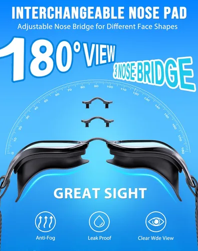 Miniatura 2 de Gafas de Natación, Gafas de Natación Unisex para Adultos Anti Niebla Anti UV Sin Fugas Visión Amplia para Hombres Mujeres Jóvenes Negro/Azul claro