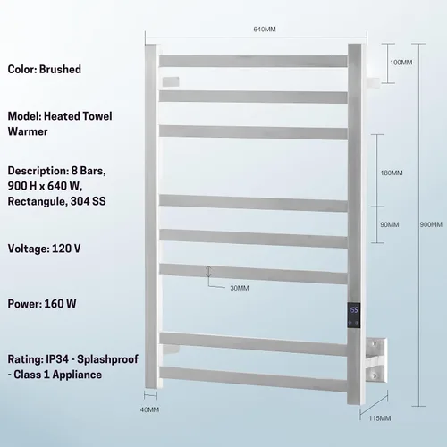 Miniatura 7 de Toallero Calefactado de 8 Barras – Calentador de Toallas Eléctrico de Calentamiento Rápido con Temperatura Ajustable y Temporizador de 24 Horas