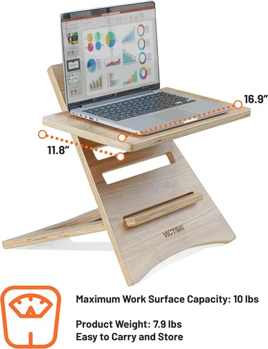 Miniatura 3 de Victor DC150A - Soporte ajustable para portátil de madera de acacia de alta altura, portátil, montaje rápido, perfecto para dormitorios, oficinas