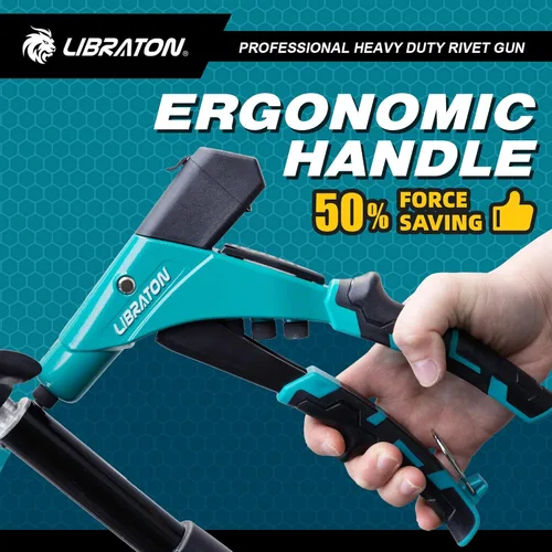 Miniatura 3 de LIBRATON Pistola de remache profesional resistente, juego de pistola de remache pop con una mano, remachadora robusta con contenedor de eje