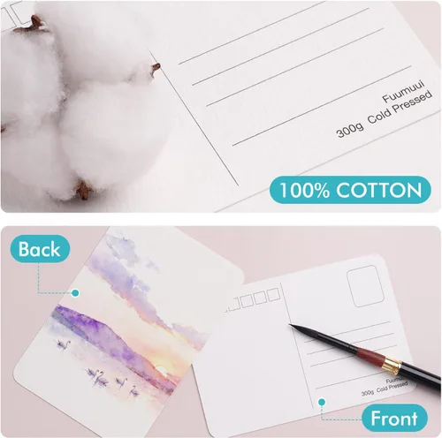 Miniatura 4 de Fuumuui 40 tarjetas postales de acuarela en blanco de 4 x 6 pulgadas, 140 libras/300 gsm, papel de arte 100% algodón prensado en frío para pintura