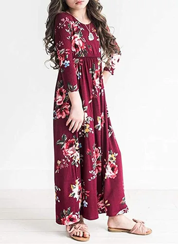 Miniatura 68 de 21KIDS Vestido largo floral de manga larga 3/4 con bolsillos para niñas de 6 a 12 años